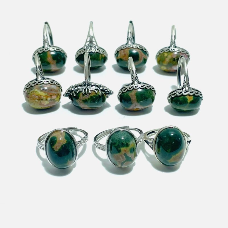 11 Pieces Different Styles S925 Sterling Silver 8th Vein Ocean Jasper Ring - Wholesale Crystals