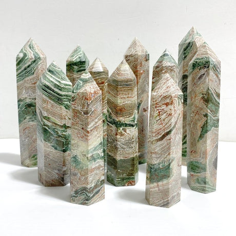 11 Pieces Green Stripe Jasper Point 1 - Wholesale Crystals