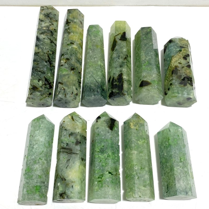 11 Pieces Large Green Prehnite Stone Tower - Wholesale Crystals