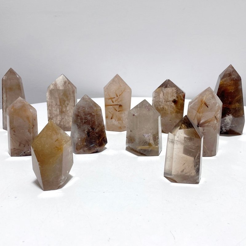 11 Pieces Unique Gold Rutilated Quartz Points - Wholesale Crystals