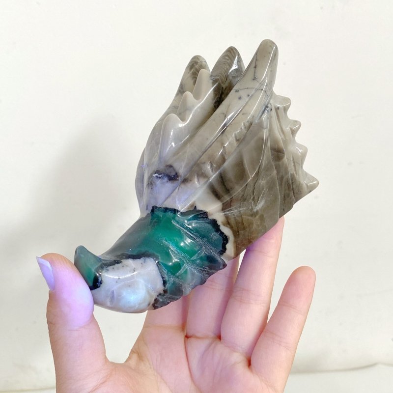 11 Pieces Volcanic Agate Dragon Head Carving Closeout(UV-Reactive) -Wholesale Crystals