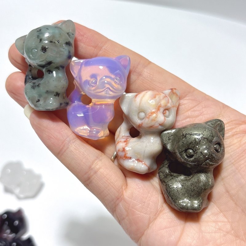 11 Types Cat Carving Wholesale Obsidian Pink Opal Yooperlite - Wholesale Crystals