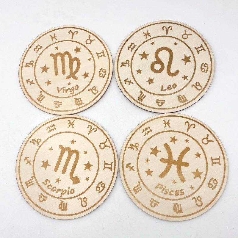 12 Constellations Wooden Slices Crystal Astrology Gift Coaster - Wholesale Crystals