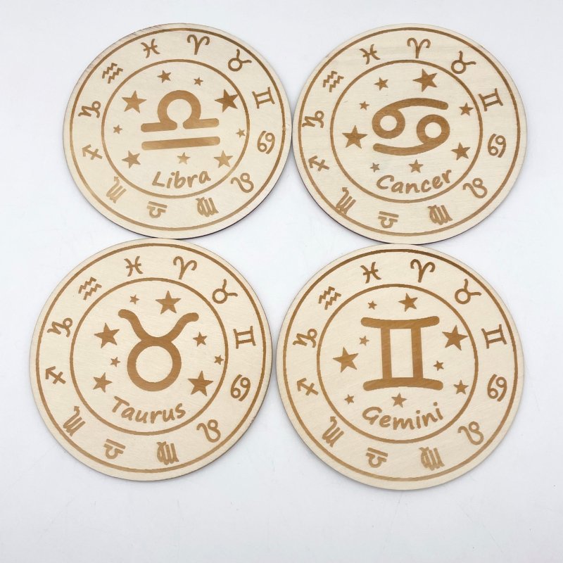 12 Constellations Wooden Slices Crystal Astrology Gift Coaster - Wholesale Crystals