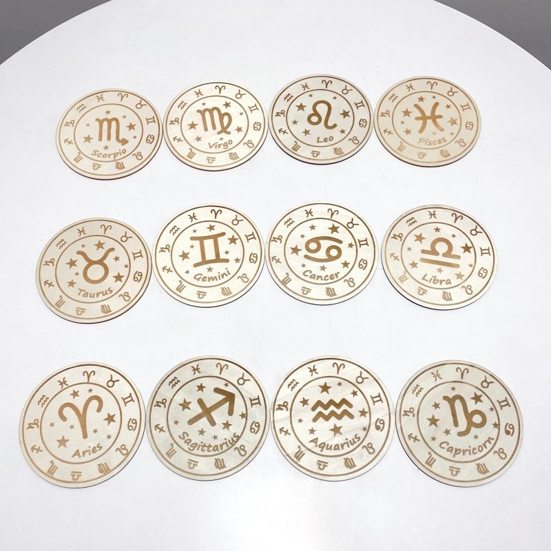 12 Constellations Wooden Slices Crystal Astrology Gift Coaster - Wholesale Crystals