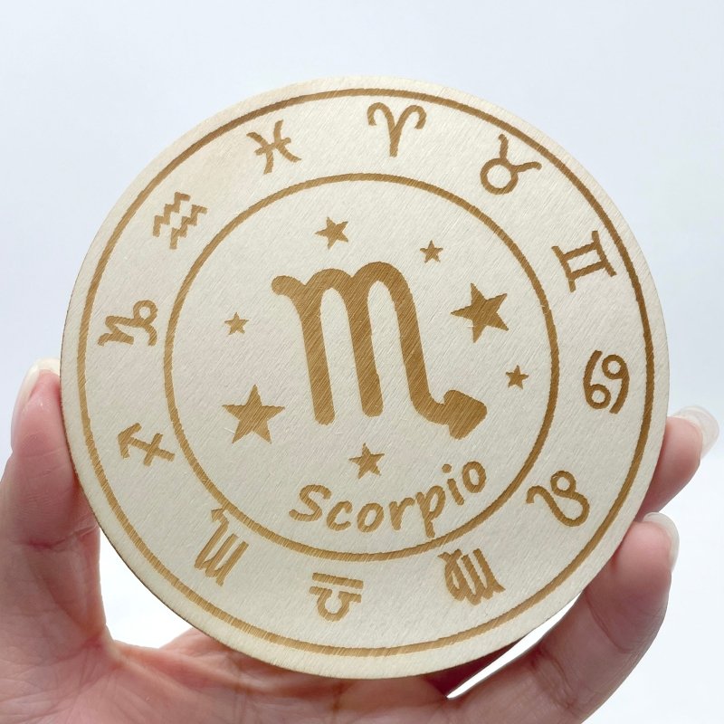 12 Constellations Wooden Slices Crystal Astrology Gift Coaster - Wholesale Crystals