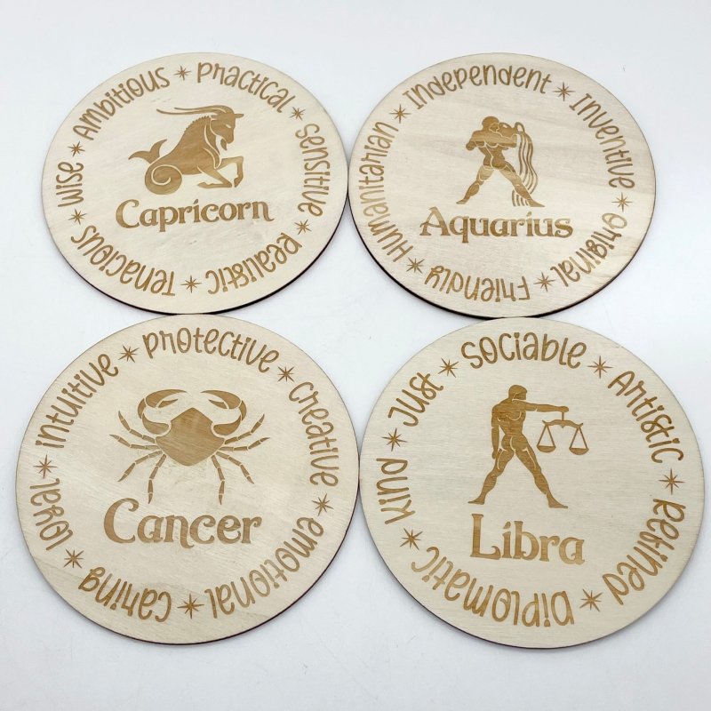 12 Constellations Zodiac Sign Wooden Slices Crystal Astrology Gift Coaster - Wholesale Crystals