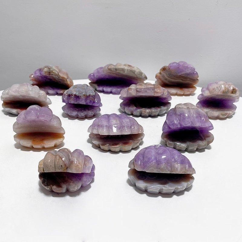 12 Pieces Amethyst Mixed Stripe Agate Shell Carving - Wholesale Crystals