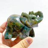 12 Pieces Beautiful Moss Agate Elephant Carving - Wholesale Crystals