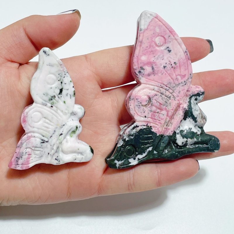 12 Pieces Beautiful Rhodonite Butterfly Fairy Carving - Wholesale Crystals