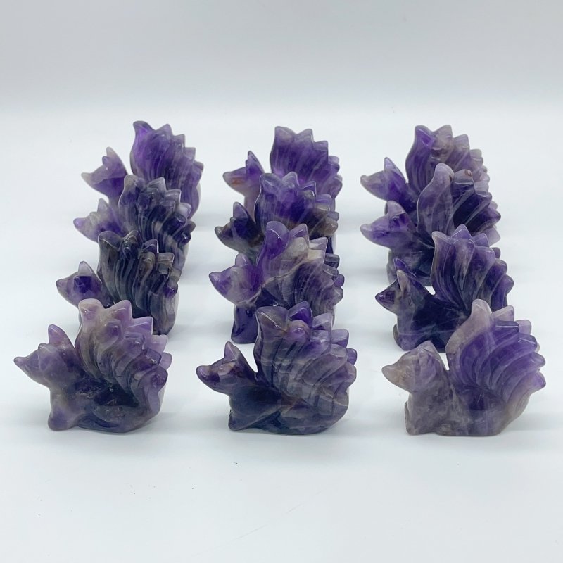 12 Pieces Chevron Amethyst Nine - Tailed Fox Carving - Wholesale Crystals
