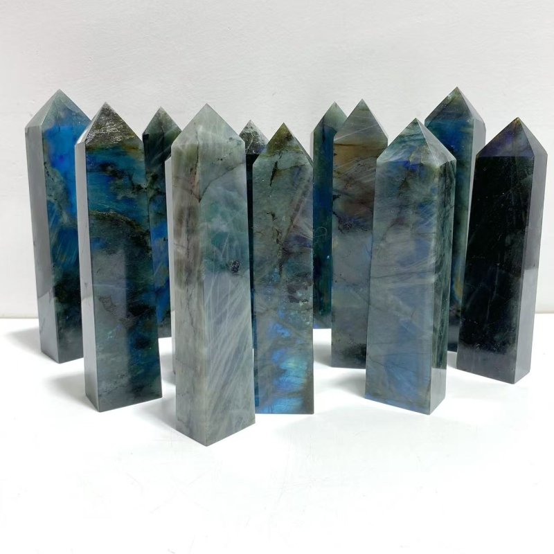 12 Pieces Flash Labradorite Four - Sided Tower Point - Wholesale Crystals