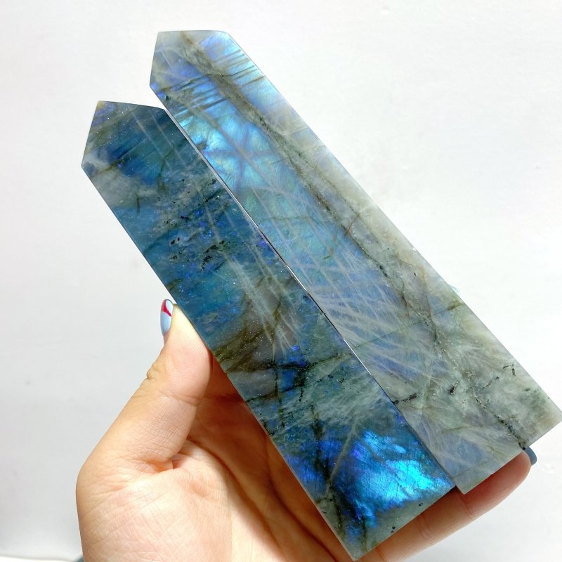 12 Pieces Flash Labradorite Four - Sided Tower Point - Wholesale Crystals