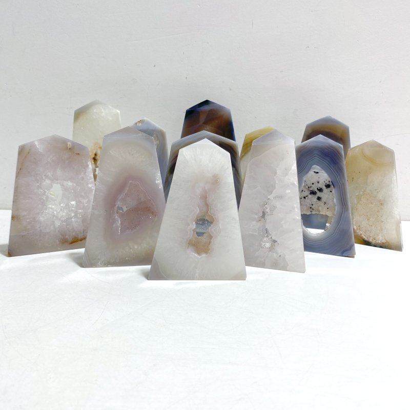 12 Pieces Geode Druzy Agate Four - sided Tower Point - Wholesale Crystals