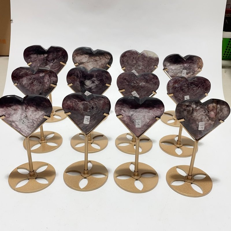 12 Pieces High Quality Flash Lepidolite Heart With Stand - Wholesale Crystals