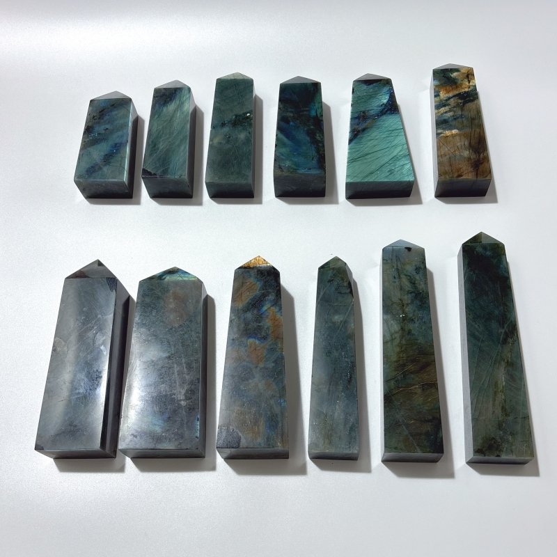 12 Pieces High Quality Large Labradorite Four - Sided Tower - Wholesale Crystals