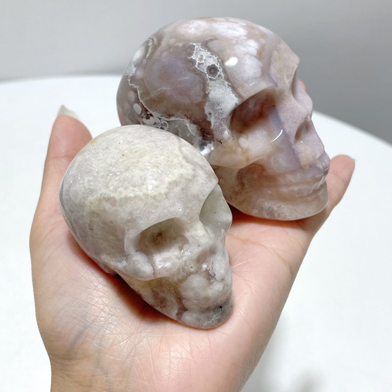 12 Pieces Sakura Agate Skull Carving - Wholesale Crystals