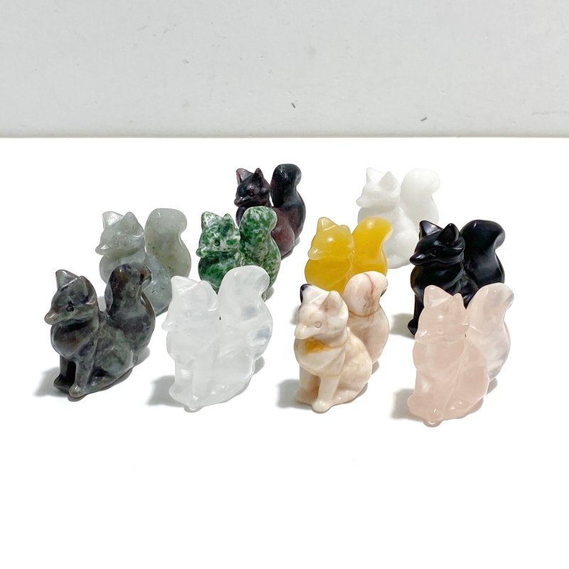 12 Types Fox Carving Wholesale Rose Quartz Labradorite Yellow Calcite - Wholesale Crystals