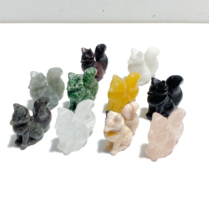 12 Types Fox Carving Wholesale Rose Quartz Labradorite Yellow Calcite - Wholesale Crystals
