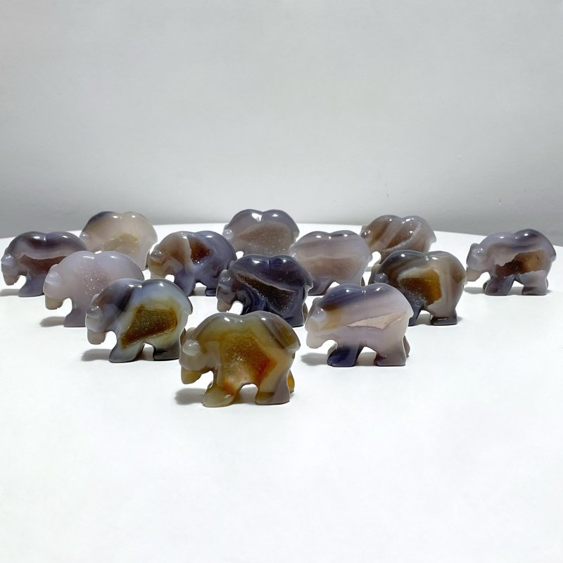 13 Pieces Beautiful Geode Druzy Agate Bear Carving - Wholesale Crystals