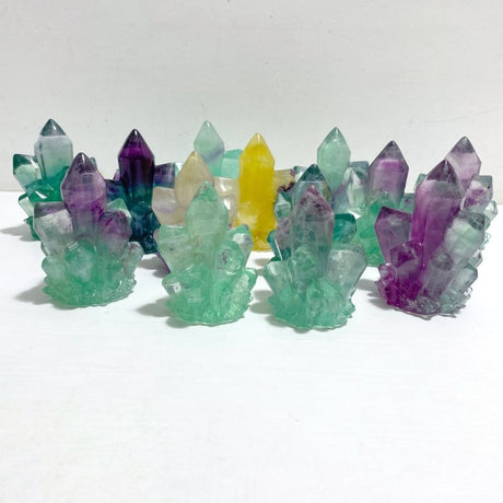 13 Pieces Beautiful Rainbow Fluorite Cluster Carving - Wholesale Crystals