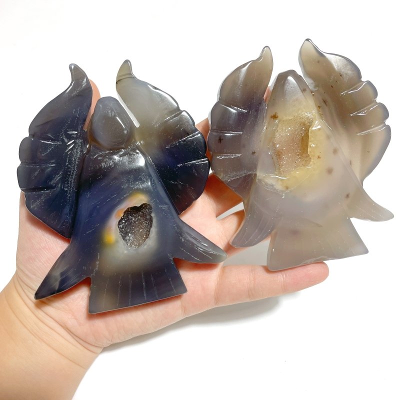 13 Pieces Geode Agate Druzy Angel Carving - Wholesale Crystals