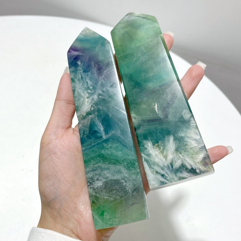 13 Pieces Large Feather Fluorite Four - Sided Tower Points - Wholesale Crystals