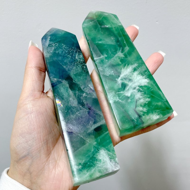 13 Pieces Large Feather Fluorite Four - Sided Tower Points - Wholesale Crystals