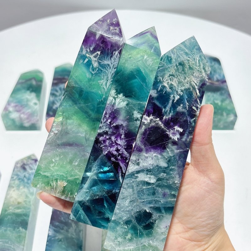 13 Pieces Large Feather Fluorite Four - Sided Tower Points - Wholesale Crystals