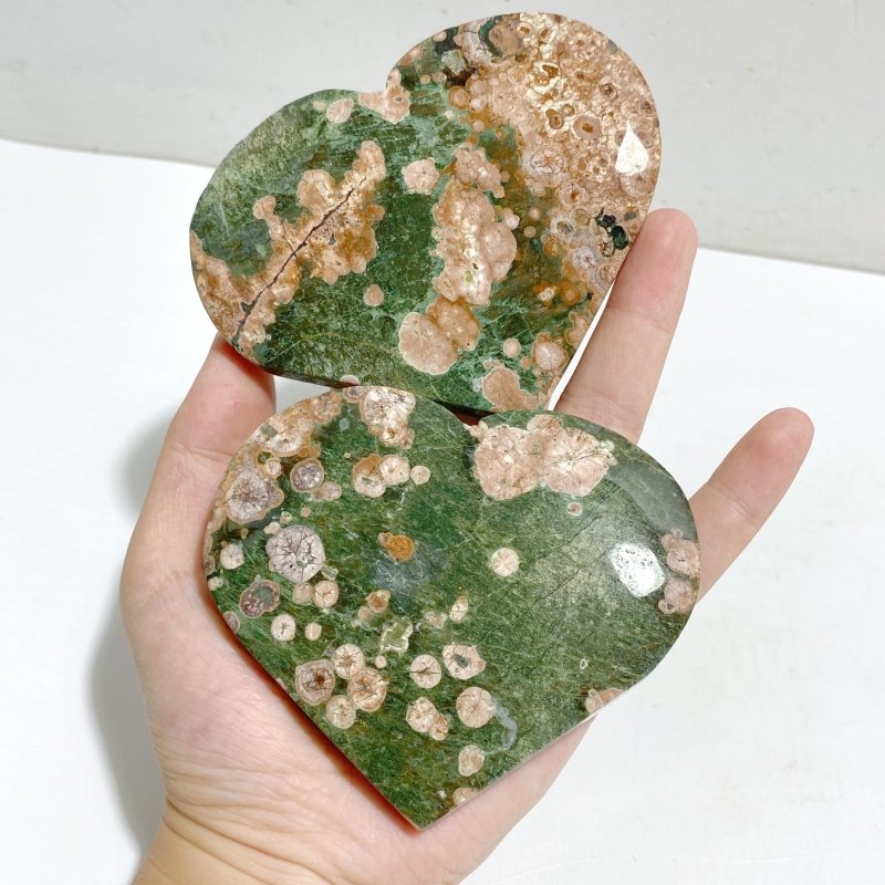 13 Pieces Large Rainforest Jasper Heart 3 -Wholesale Crystals