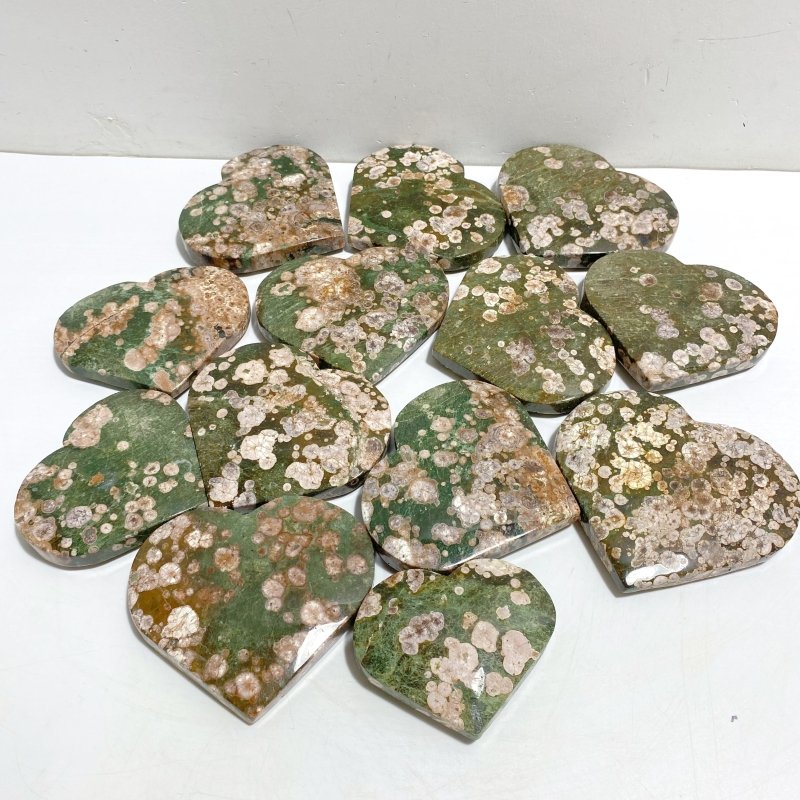 13 Pieces Large Rainforest Jasper Heart 3 -Wholesale Crystals
