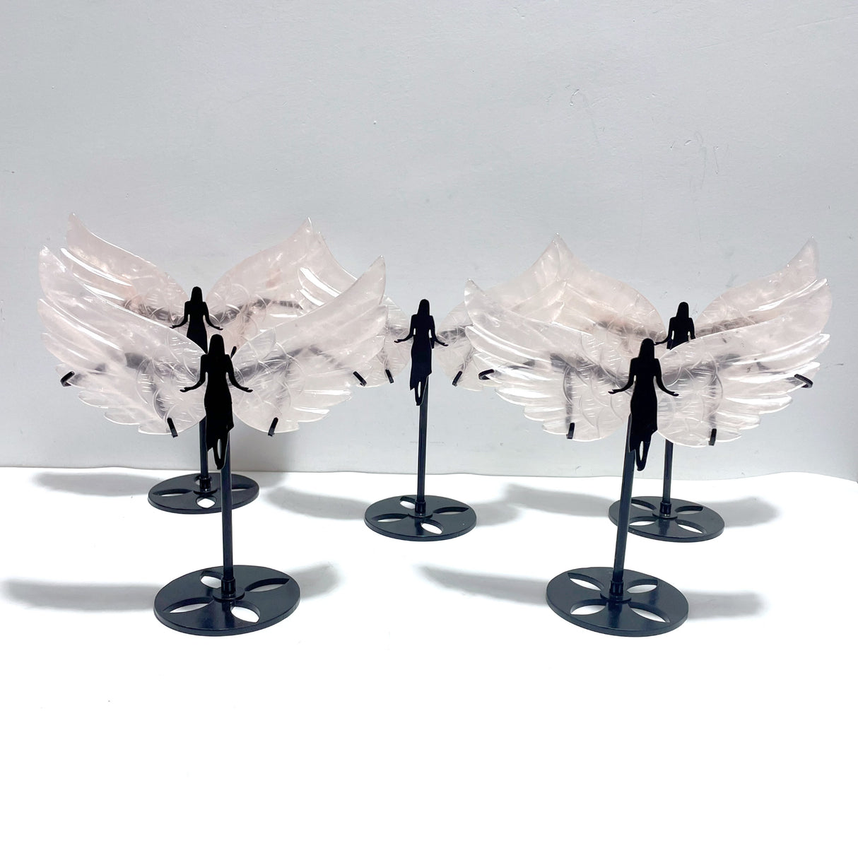 5 Pairs Unique Rose Quartz Angel Wing Carving With Stand