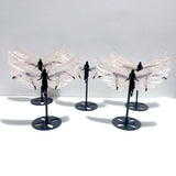 5 Pairs Unique Rose Quartz Angel Wing Carving With Stand