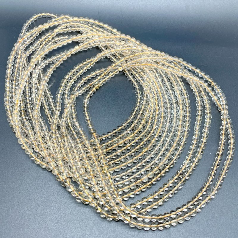 14 Pieces 7mm Rutile Quartz Beads 3 - Loop Bracelet/Necklace For DIY - Wholesale Crystals