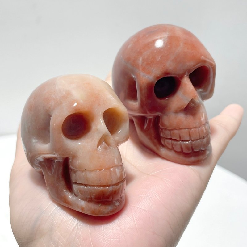 14 Pieces Orange Jade Skull Carving - Wholesale Crystals