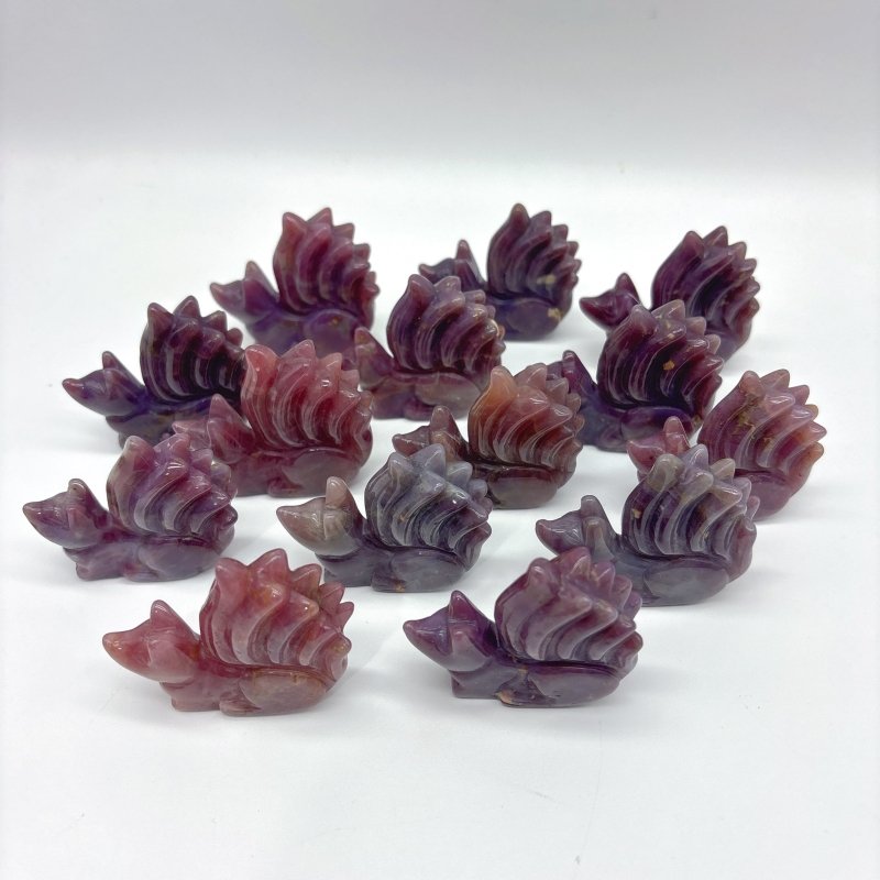 14 Pieces Purple Rose Quartz Nine - Tailed Fox Carving - Wholesale Crystals