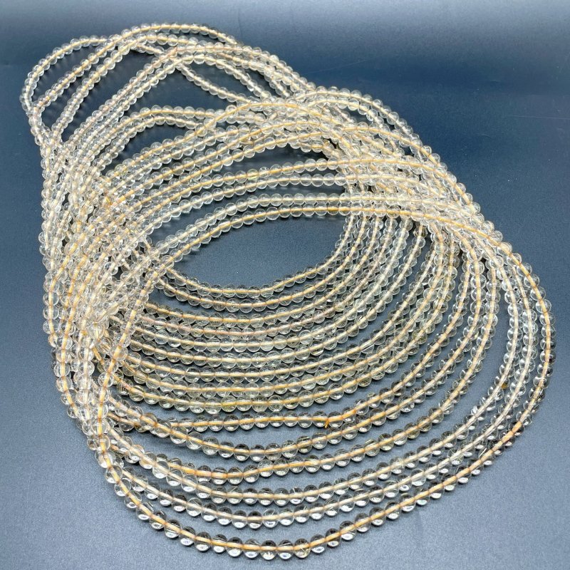 15 Pieces 6mm Rutile Quartz Beads 3 - Loop Bracelet/Necklace For DIY - Wholesale Crystals