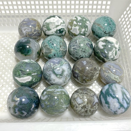 16 Pieces Beautiful Moss Agate Spheres - Wholesale Crystals