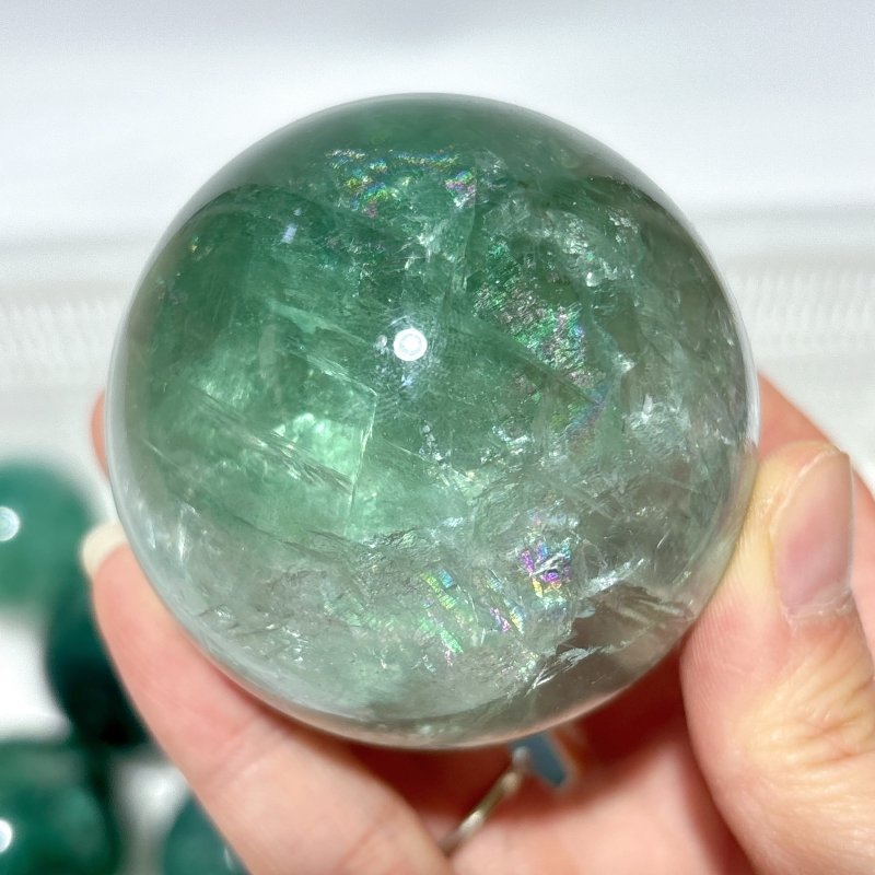16 Pieces Green Fluorite Spheres With Rainbow -Wholesale Crystals