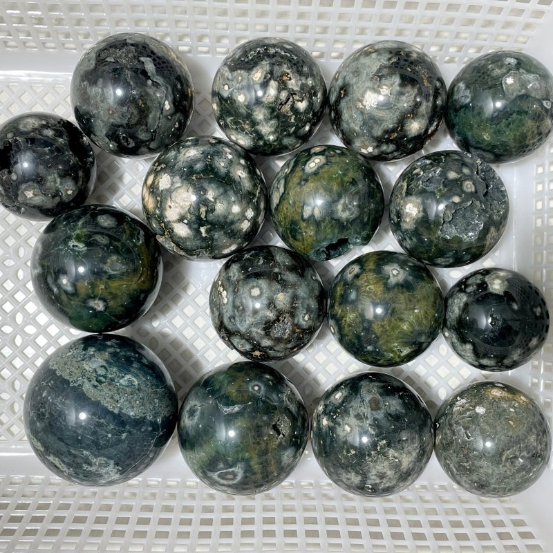 16 Pieces High Quality Green Sea Jasper Crystal Spheres - Wholesale Crystals