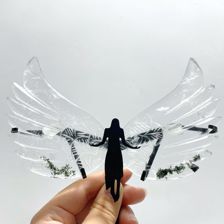 3 Pairs Angel Wing Carving With Stand Clear Quartz Smoky Quartz
