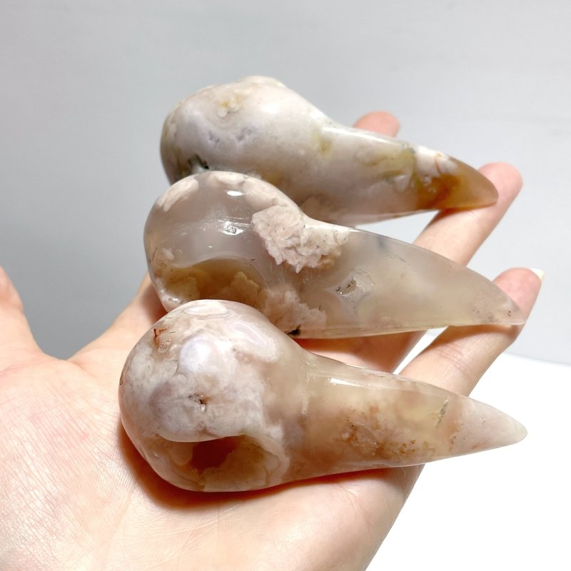 17 Pieces Beautiful Sakura Flower Agate Crow Skull Carving - Wholesale Crystals