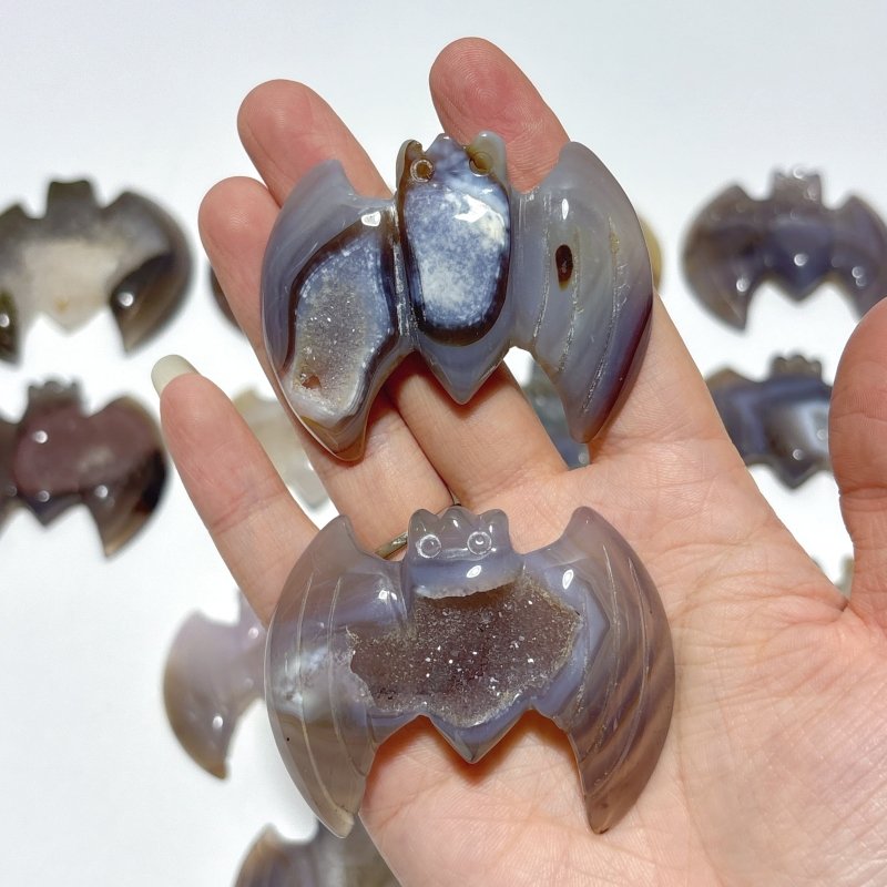 17 Pieces Geode Druzy Agate Bat Carving - Wholesale Crystals