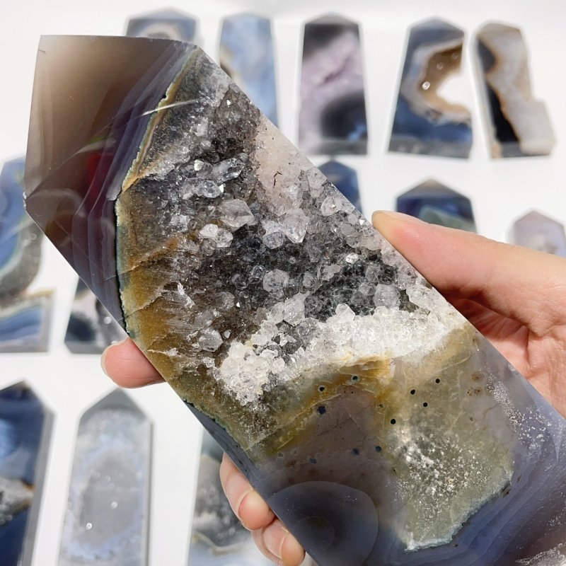 17 Pieces Large Four-sided Druzy Geode Agate Points -Wholesale Crystals