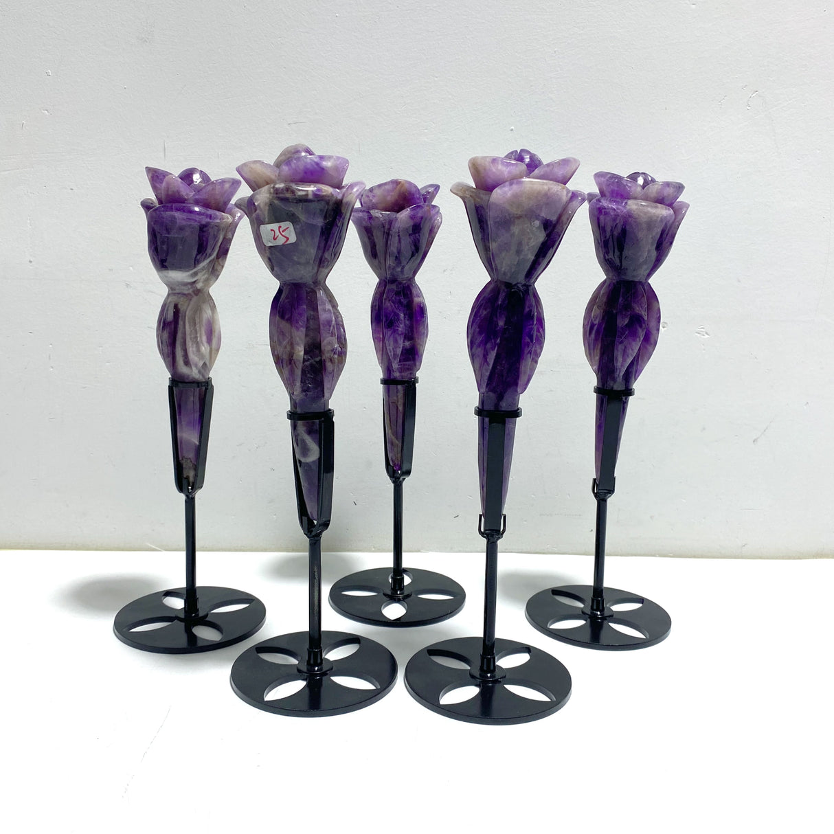 5 Pieces Chevron Amethyst Flower Carving With Stand