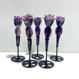 5 Pieces Chevron Amethyst Flower Carving With Stand