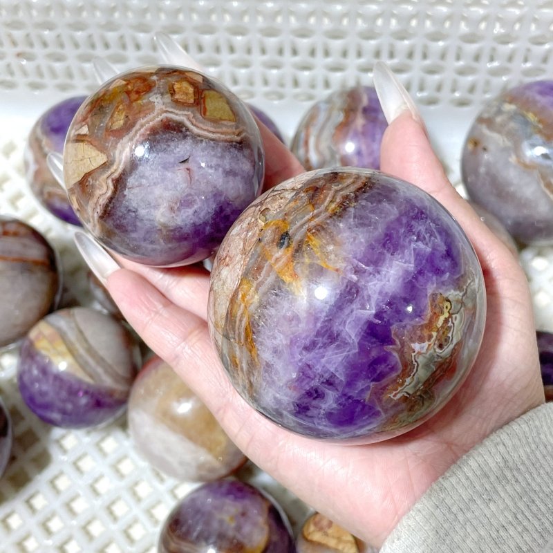 18 Pieces Amethyst Mixed Striped Agate Crystal Spheres - Wholesale Crystals