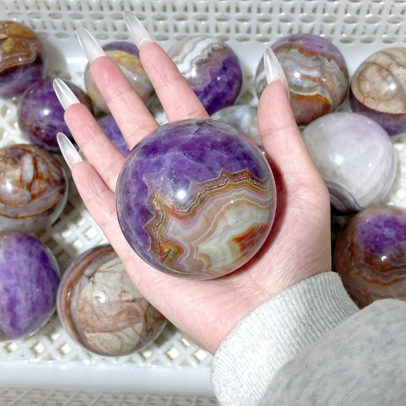 18 Pieces Amethyst Mixed Striped Agate Crystal Spheres - Wholesale Crystals