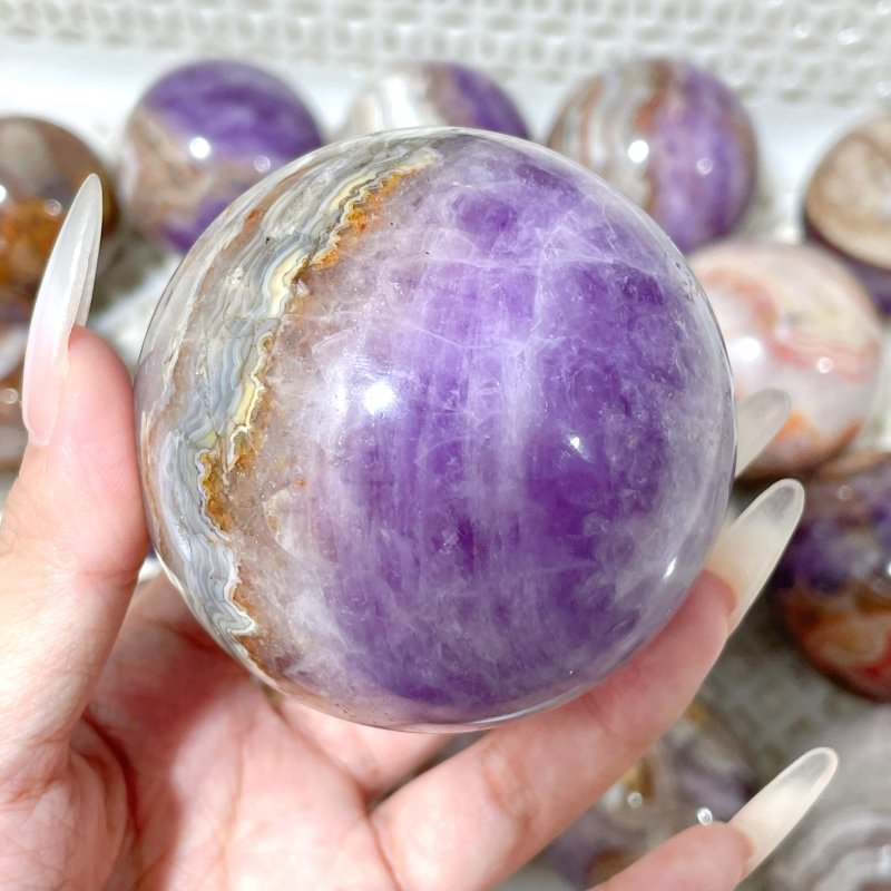 18 Pieces Amethyst Mixed Striped Agate Crystal Spheres - Wholesale Crystals