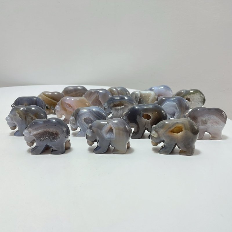 18 Pieces Geode Druzy Agate Bear Carving - Wholesale Crystals